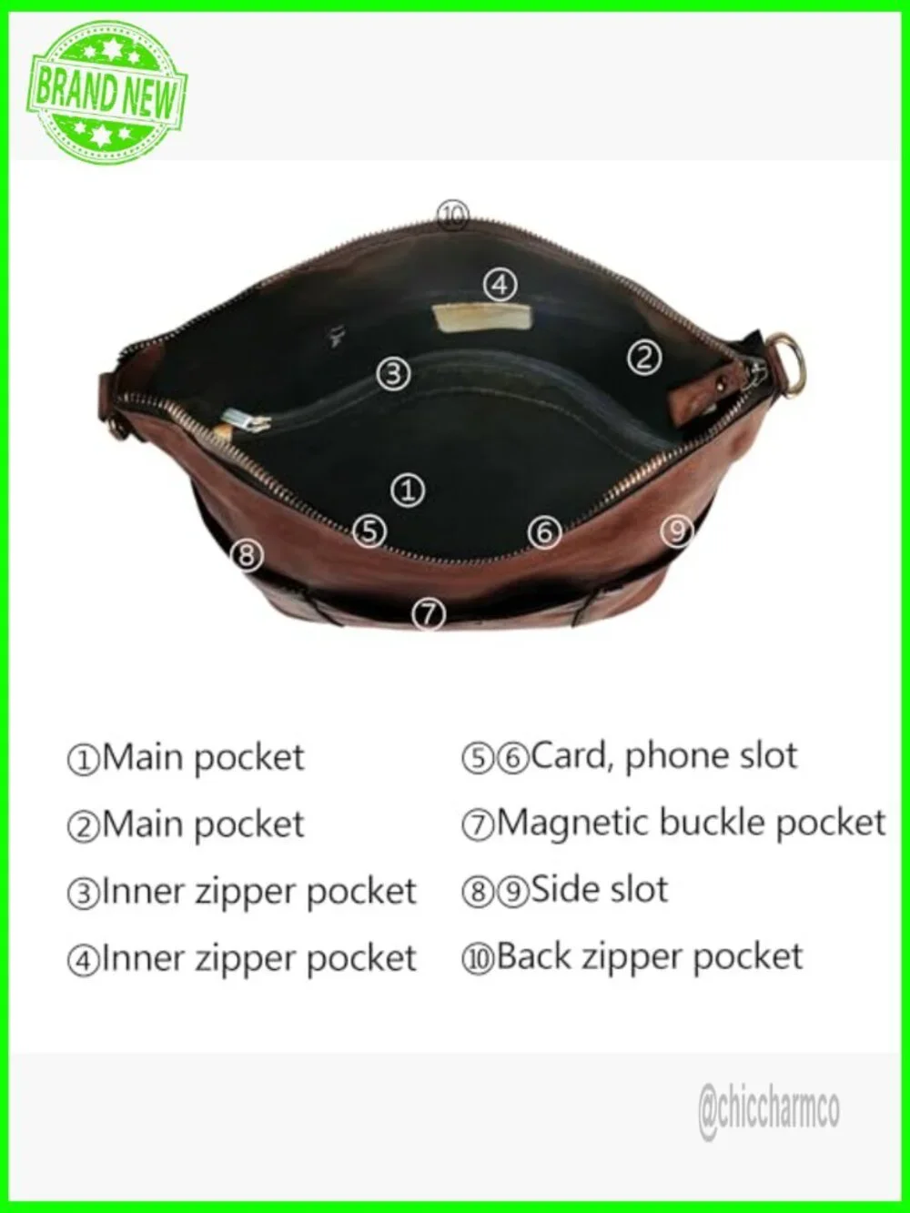 Genuine Leather Hobo Crossbody Bag with Adjustable Strap, Medium Size